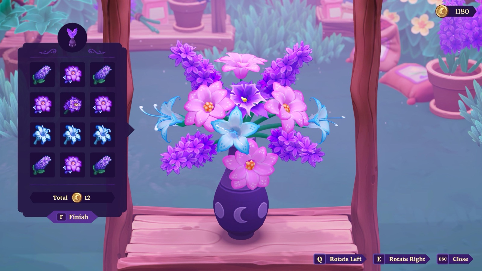 A flower-arranging activity with a finished bouquet.